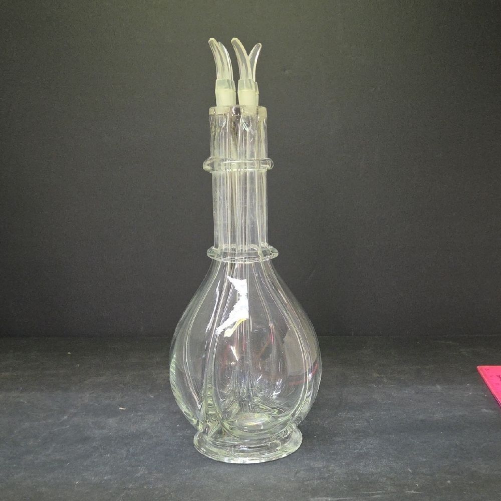 Vintage Hand Blown Glass 4 Chamber 12"H Liquor Whiskey Decanter, Made in France